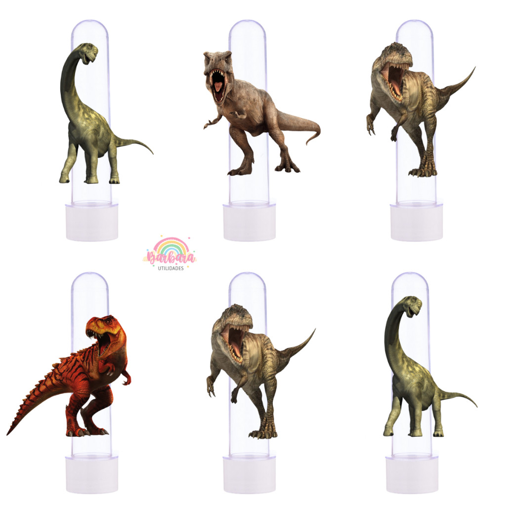 20 Tubetes + Apliques 3D Personalizado Lembrancinha Festa Aniversário Dinossauro