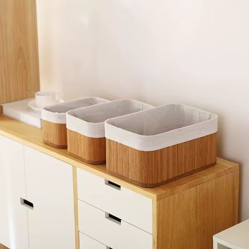 Conjunto Cestos Organizadores Bambu Natural Armazenamento Panos Papel Toalha