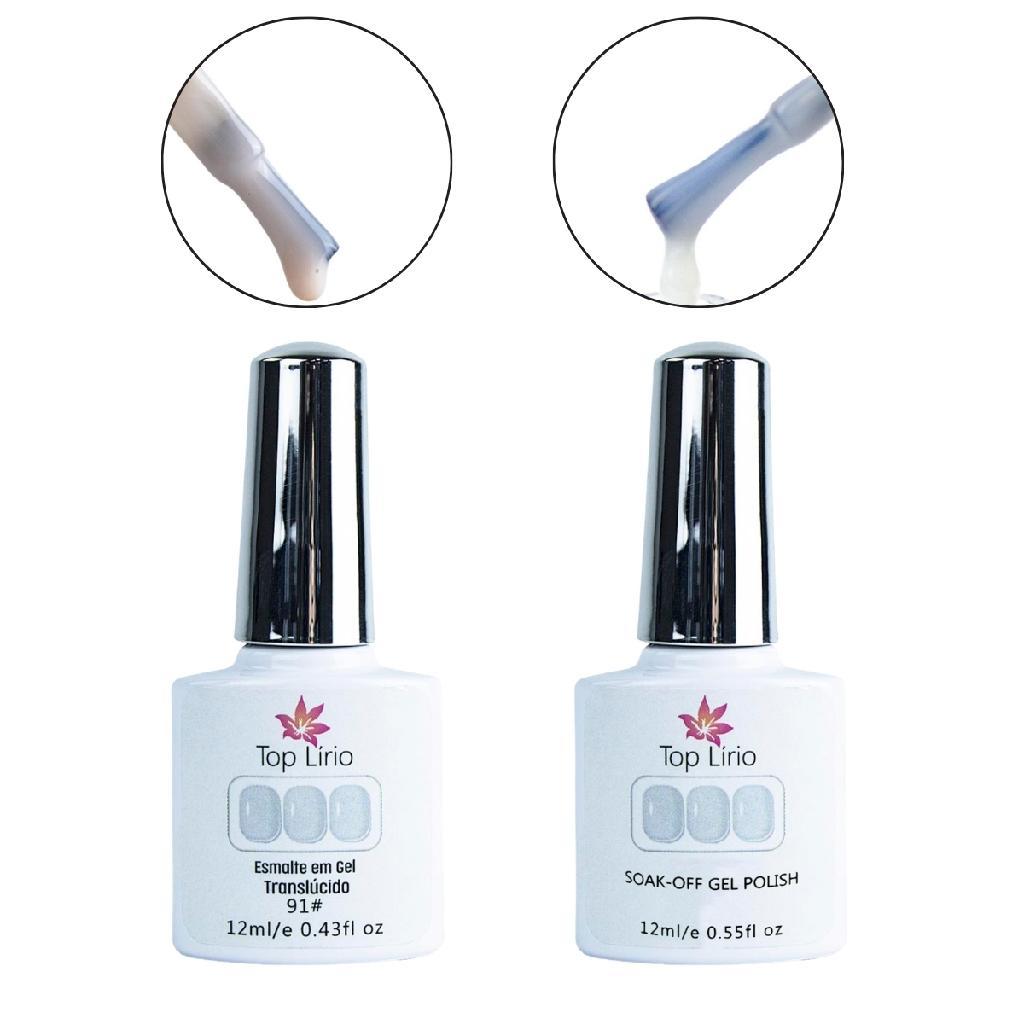 Kit 2 Esmalte em Gel Top Lírio Nude + Renda Translúcido 12ml Unha de Gel Nail Art Nail Designer