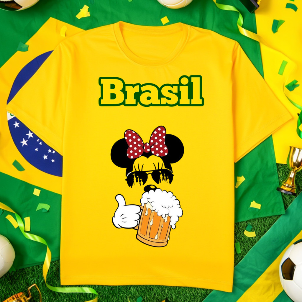 Camiseta Do Brasil Minnie Torcedora  Feminina Masculina Regular, Copa Seleçao Futebol Jogos