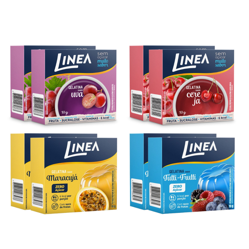 Kit 8 Gelatinas Linea Sabor Uva, Cereja, Maracujá e Tutti-Frutti 10g em Oferta na Shopee