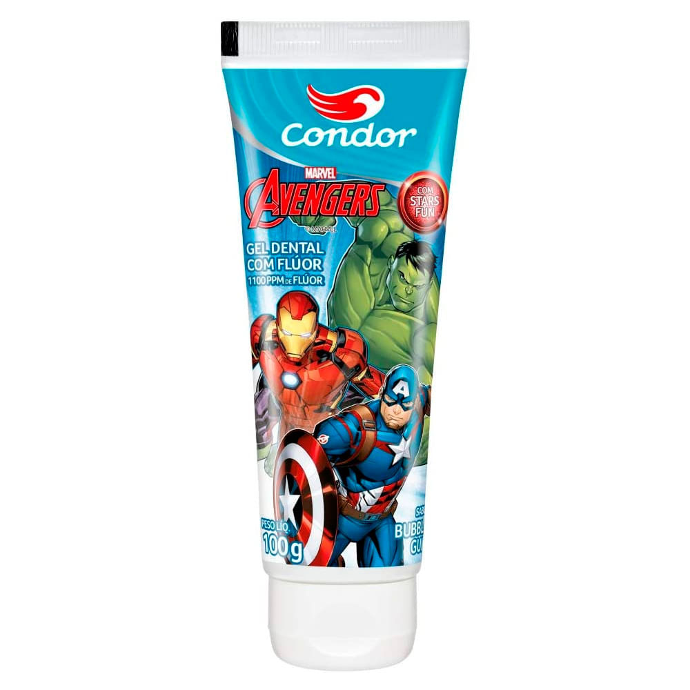 Gel Dental Infantil Condor com Flúor Bubble Gum Avengers 100g em Oferta na Shopee