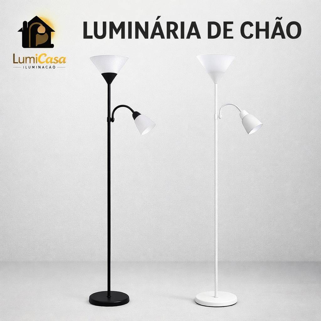 Luminária Pedestal LED 1,7m de Piso com Luz Dupla Ajustável | Moderna para Sala e Decoração