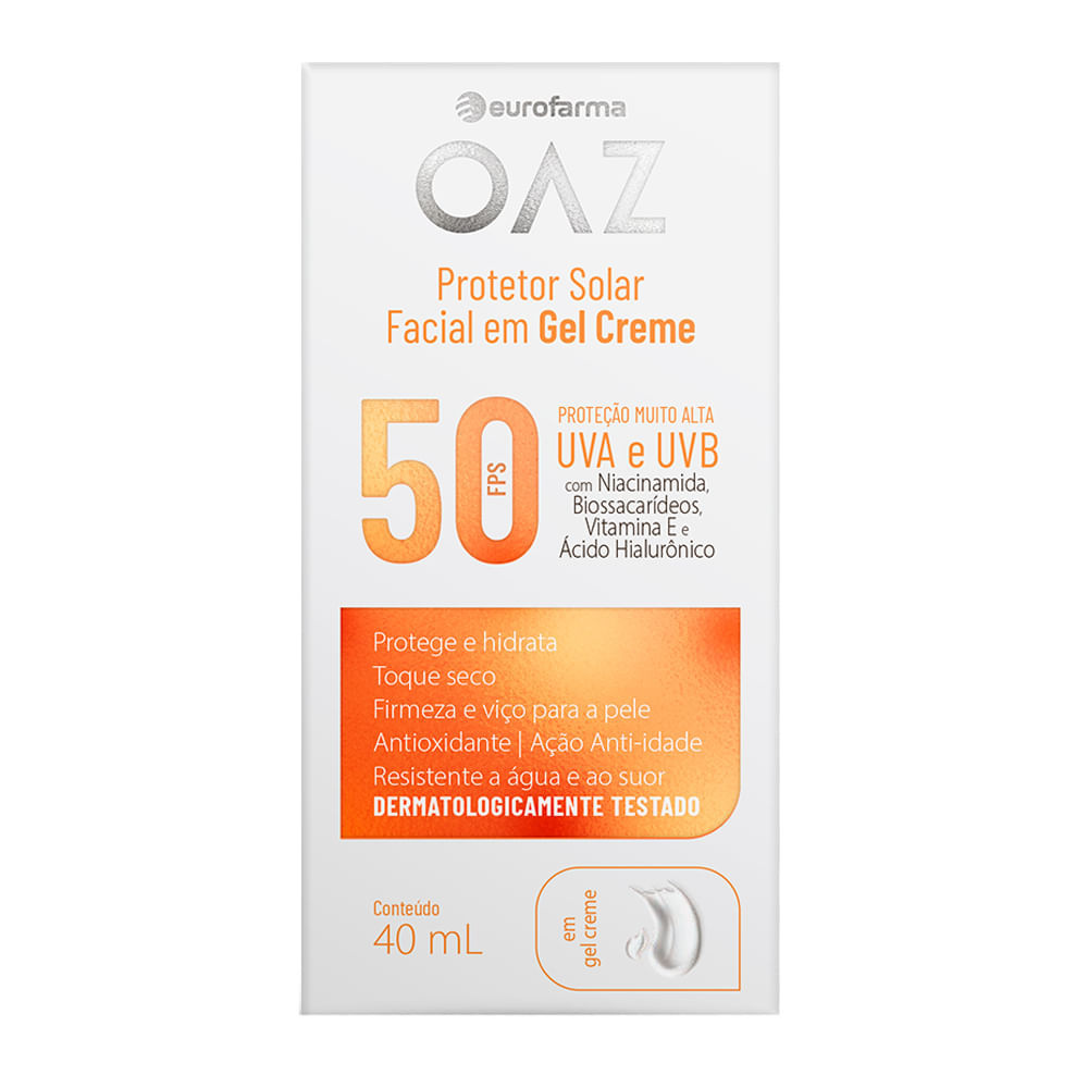 Protetor Solar Facial OAZ Eurofarma FPS 50 Gel Creme 40ml em Oferta na Shopee