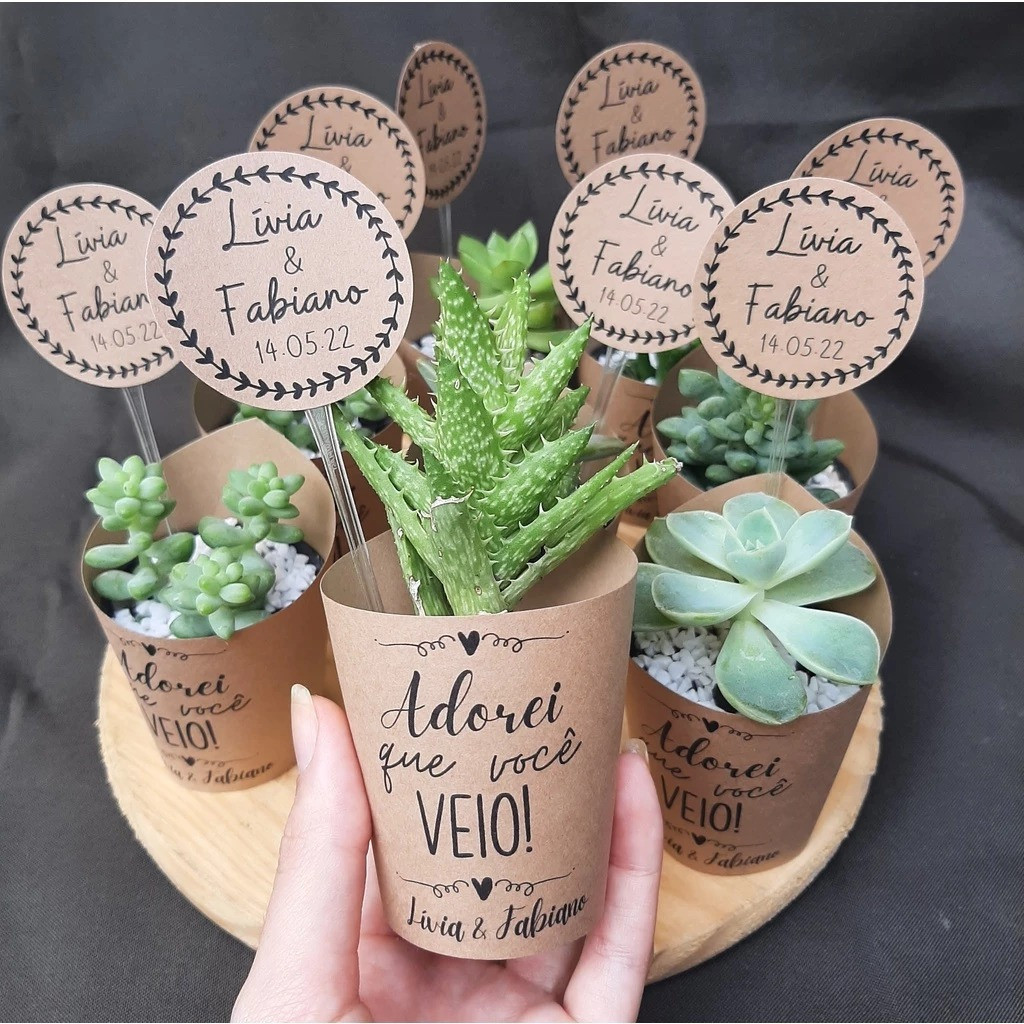 Kit 100 Rótulos + 100 Tags Personalizadas para Suculentas | Lembrancinhas em Papel Kraft em Oferta na Shopee