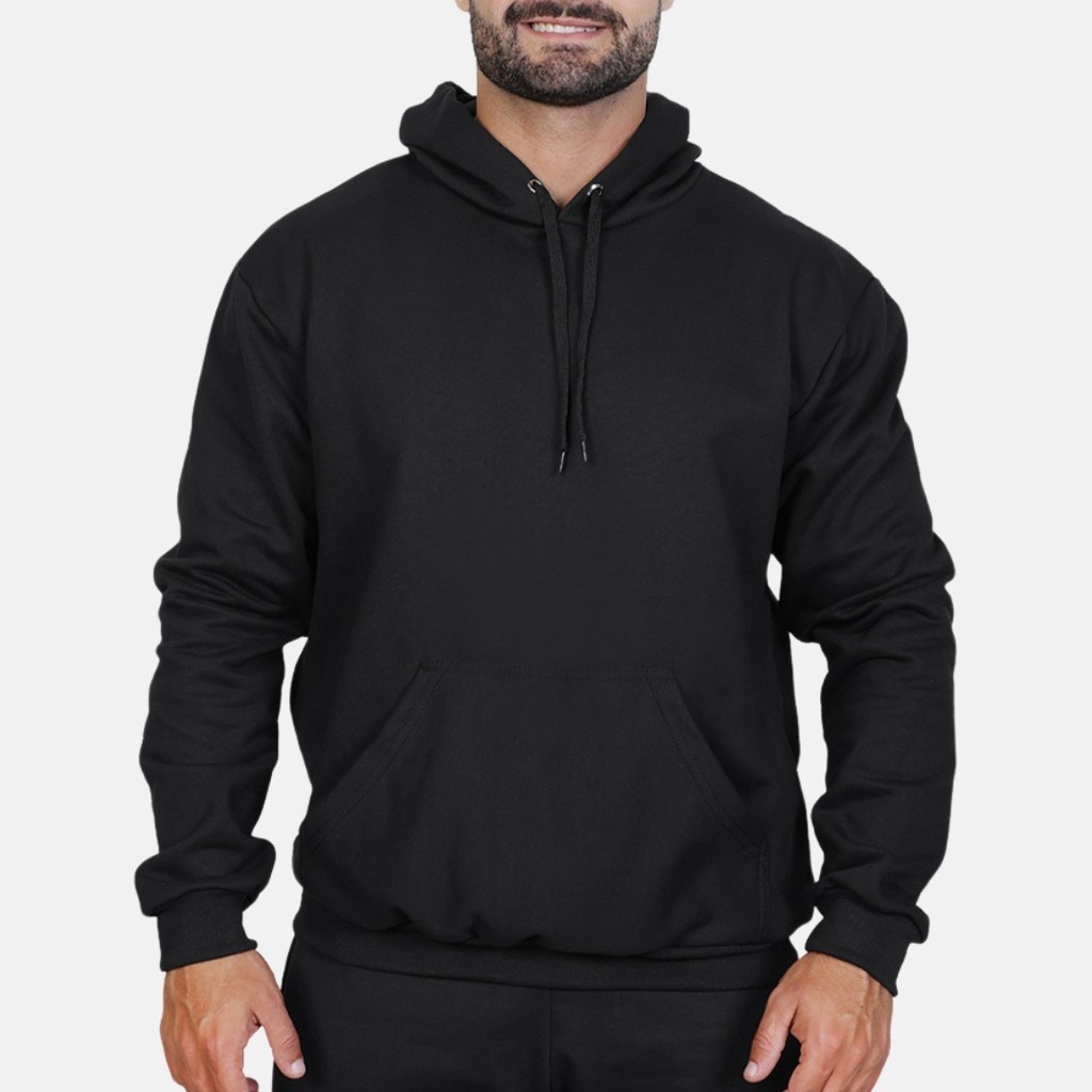 Moletom Canguru Com Capuz e Bolso Sem Estampa Liso Unissex Blusa Flanelado Masculino Feminino