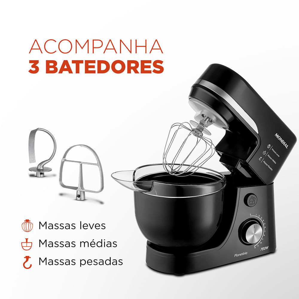 Batedeira Planetária Mondial Preta BP-03-B - 700W 127V