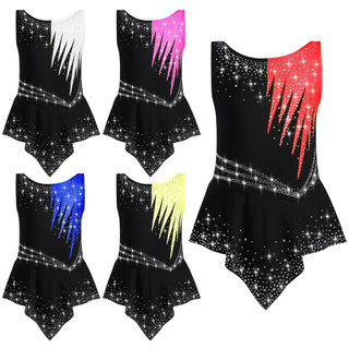 inhzoy Crianças Meninas Ginástica Rítmica Sem Mangas Collant Brilhante Strass Contraste Cor Bodysuit Competição Desempen