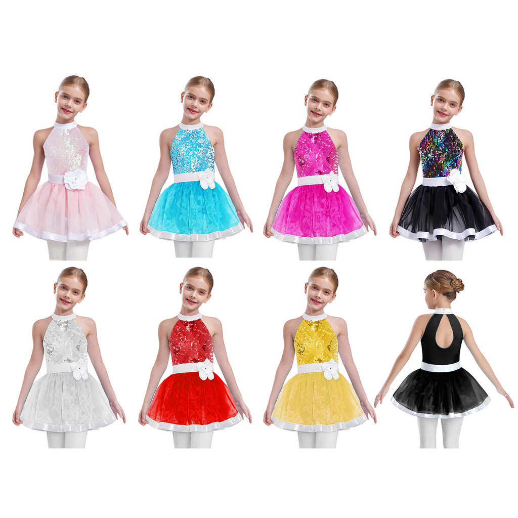inhzoy Crianças Meninas Lantejoulas Brilhantes Em Camadas Tule Ballet Dança Vestidos Sem Mangas Recorte Volta Tutu Vesti