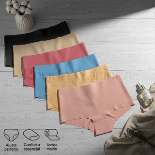 KIT 3 Calcinhas Boxer Sem Costura Corte a laser Cós Alto Não Marca Invisível Cintura alta Cueca Box Lingerie Feminina em Oferta na Shopee