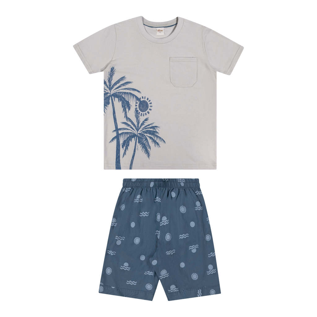 Conjunto Infantil Menino Tropical Com Bolso Elian Cinza