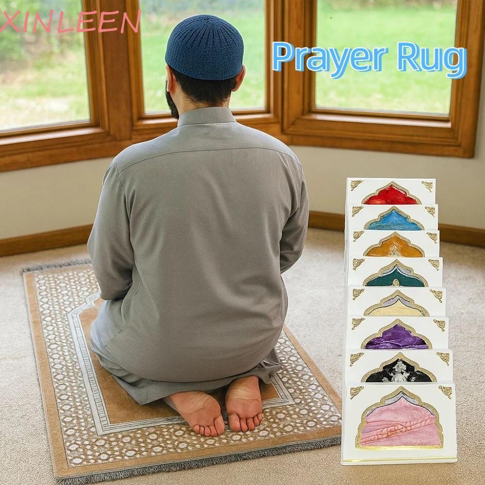Imagem Tapete De Oração Muçulmano XINLEEN , Conjunto De Dobrável Antiderrapante , Com Contas Estilo Étnico Janamaz Sajadah