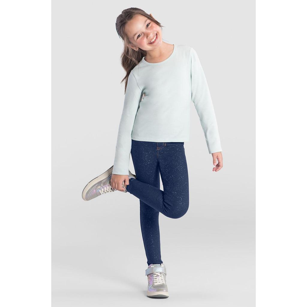 Calça legging infantil menina em cotton jeans Brandili - 1