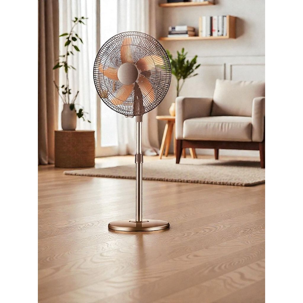 Ventilador de Coluna Retrô Bronze com 5 Pás  Potente, Silencioso e Ajustável todo em Ferro