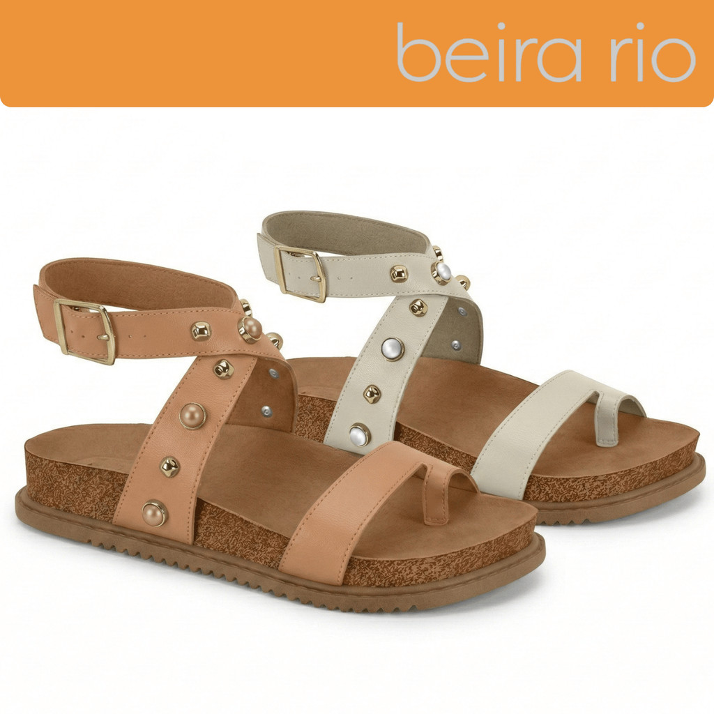 Sandália Feminina Beira Rio Papete Tratorada Aplicações Tachas Original em Oferta na Shopee