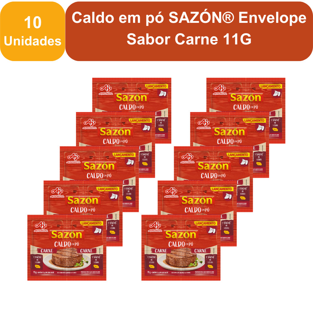 Kit 10 Unidades Caldo em pó SAZÓN® Envelope Sabor Carne 11G