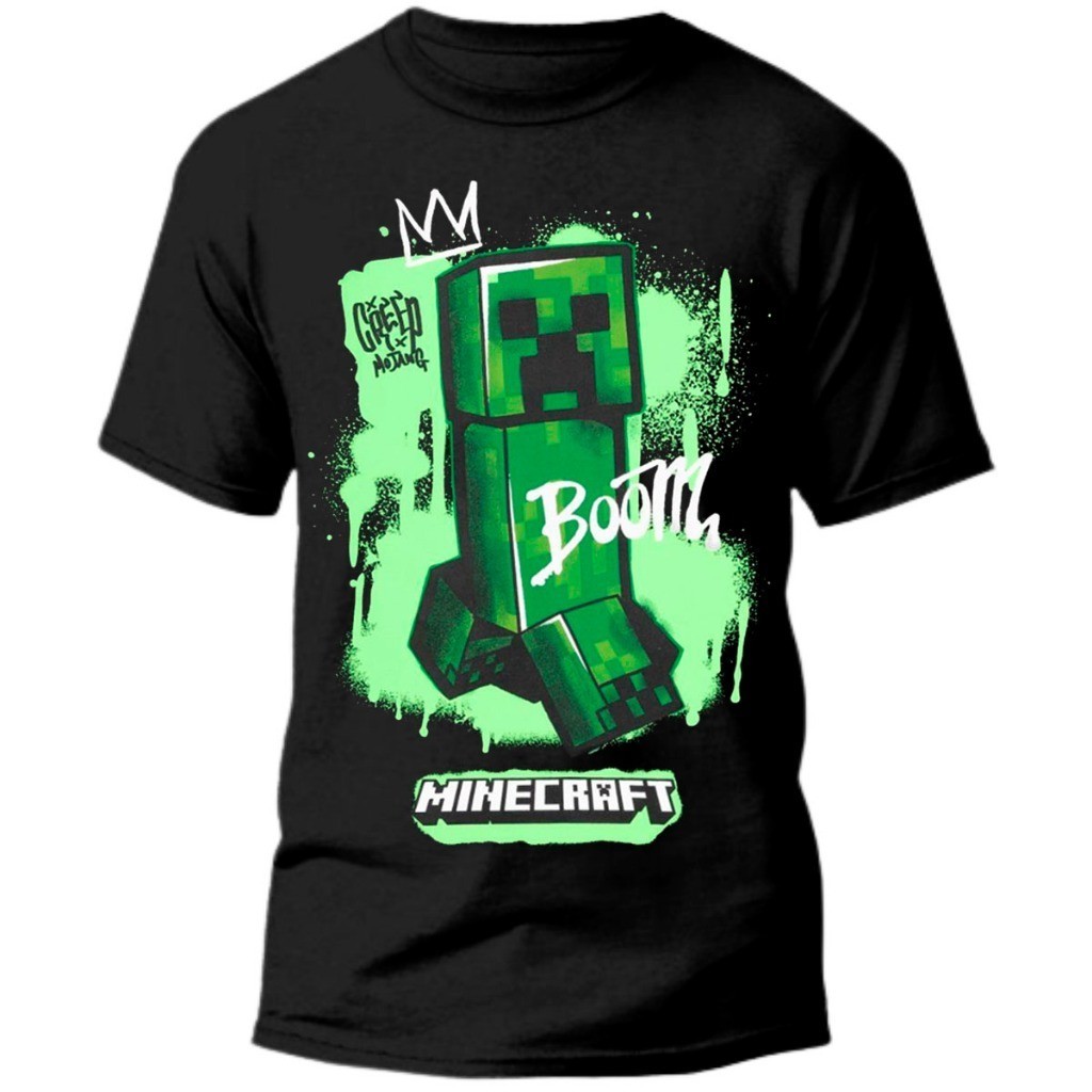 Camiseta Infantil do Minecraft Creeper Camisa Juvenil 100% Algodão Premium