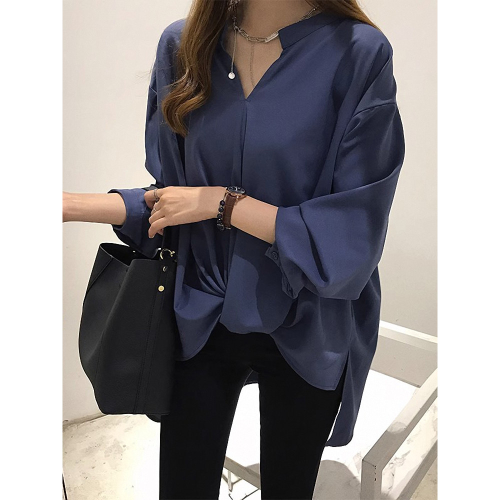 Primavera feminina versão coreana lote novo estilo All-Match estilo ocidental solto camisa de tamanho grande temperament