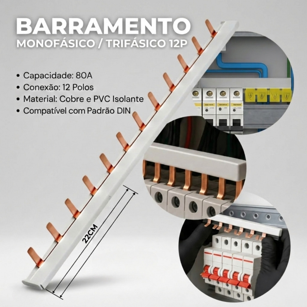 Barramento Monofásico / Trifásico 80A 12P TAF – Escolha a Opção Ideal para sua Instalação