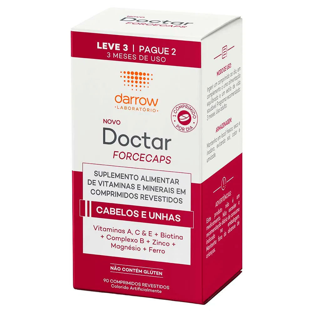 Doctar Forcecaps Darrow para Cabelos e Unhas com 90 Comprimidos Revestidos em Oferta na Shopee