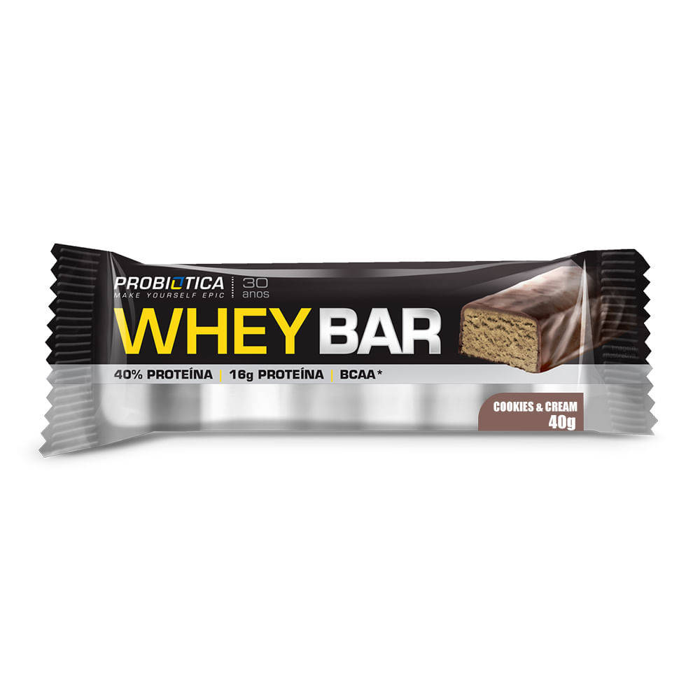 Barra de Proteína Whey Bar Probiótica Sabor Cookies & Cream com BCAA e 16g de Proteína 40g em Oferta na Shopee