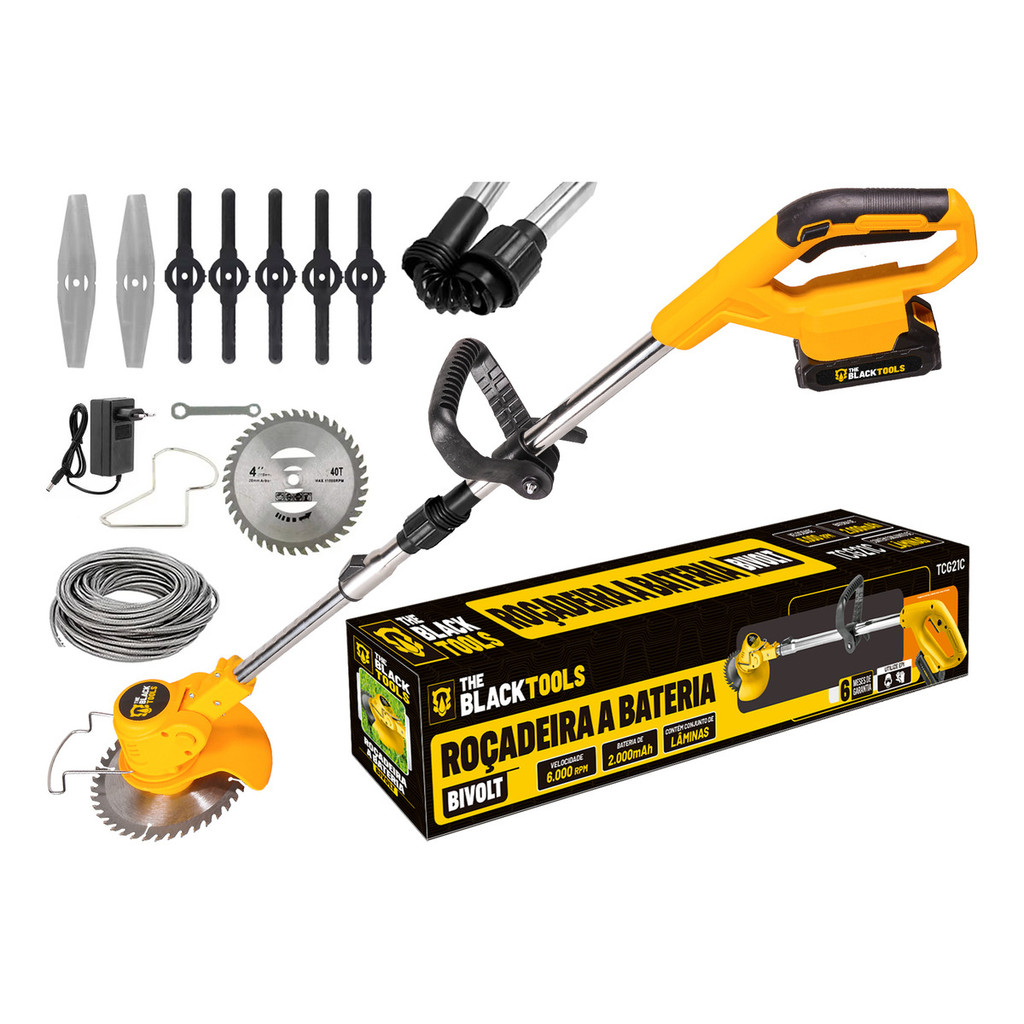 Aparador Cortador De Grama Roçadeira Á Bateria Bivolt 21v The Black Tools em Oferta na Shopee