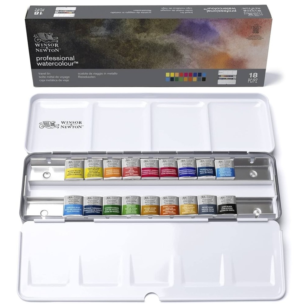 Estojo Tinta Aquarela em Pastilha Estojo Metal Profissional 18 cores Winsor e Newton - 0190100