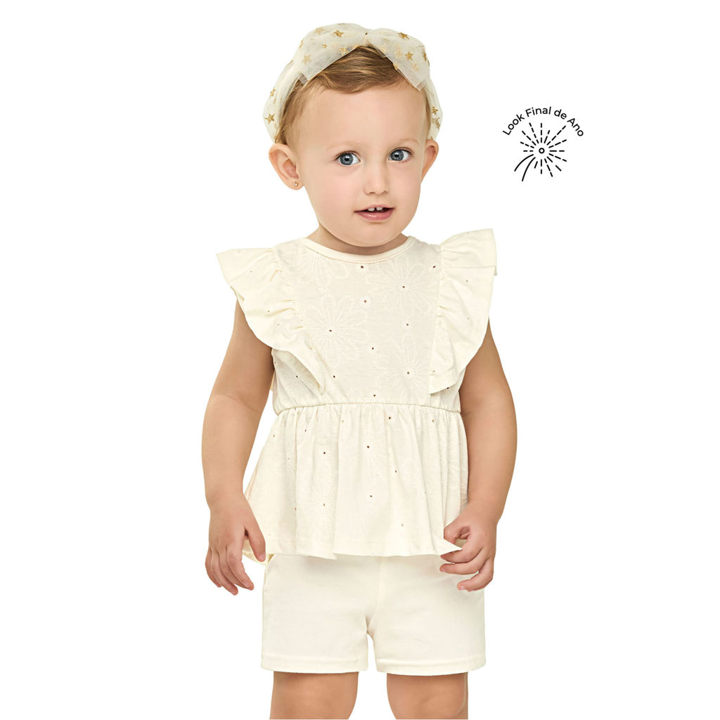 Conjunto Bebê Menina Floral Devorê Elian Bege em Oferta na Shopee