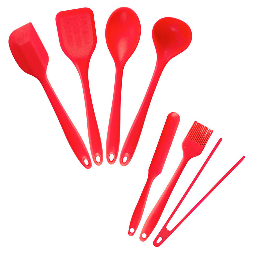 Kit de Utensílios de Silicone Vermelha Oikos – 7 Peças