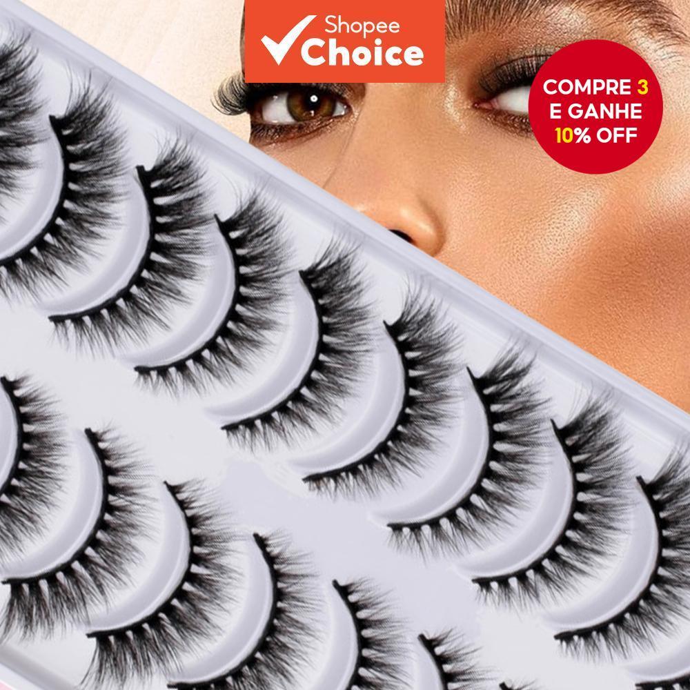 Dez Pares Modelo de Cílios Postiços 3D H13 em Oferta na Shopee