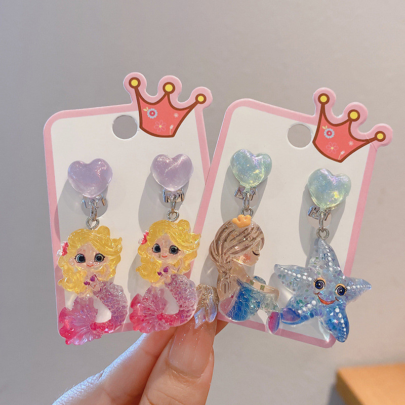 Brincos infantis sereia princesa dopamina fofos meninas não machucam as orelhas sem clipes de orelha perfurados