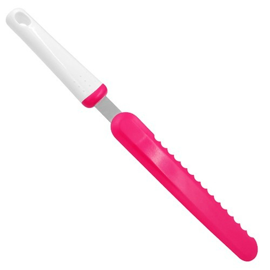 Espátula Reta Serrilhada Confeitaria Konfektt Branco Rosa
