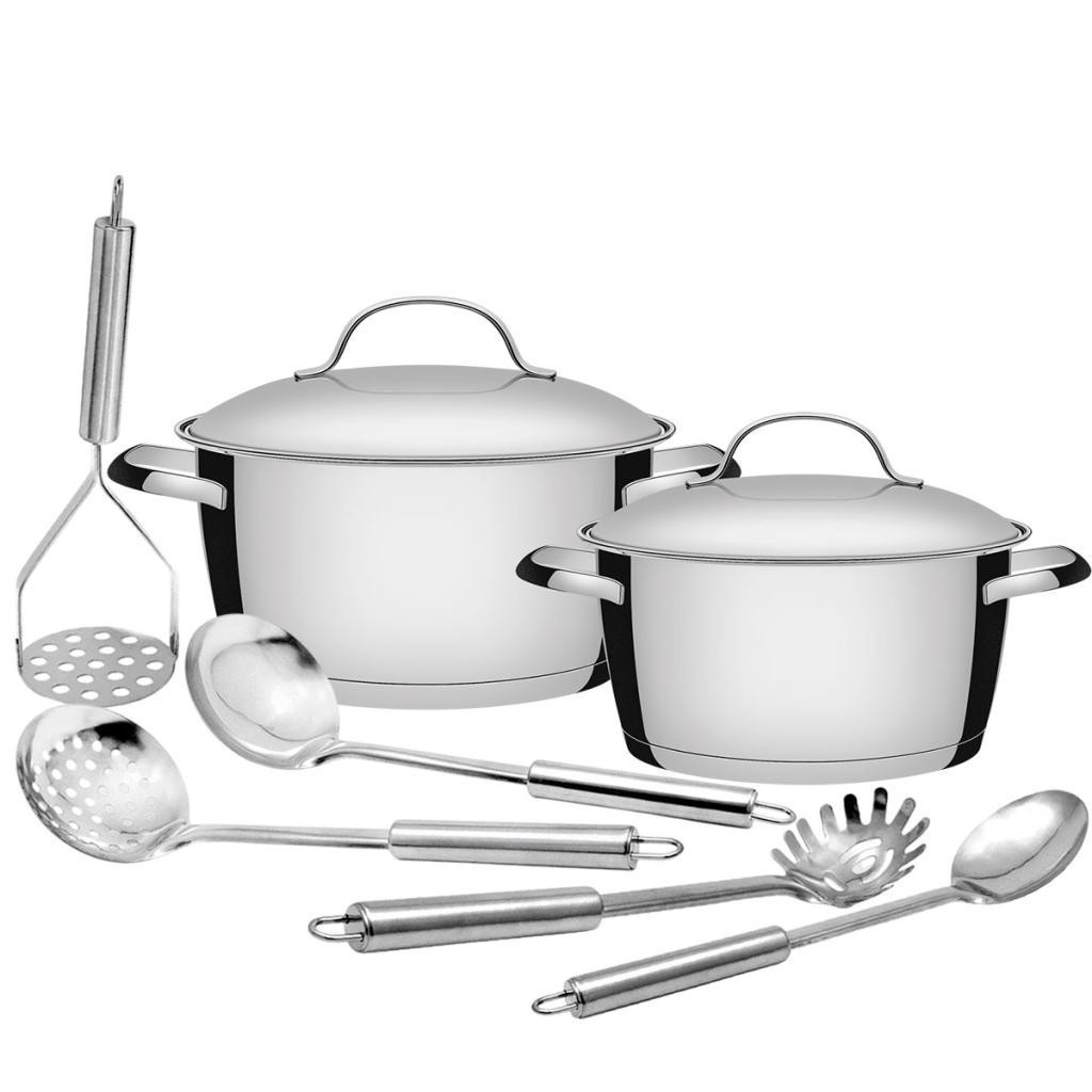 Jogo de Caçarolas Tramontina Allegra em Aço Inox com Indução e Utensílios em Inox Tubular 7 peças em Oferta na Shopee