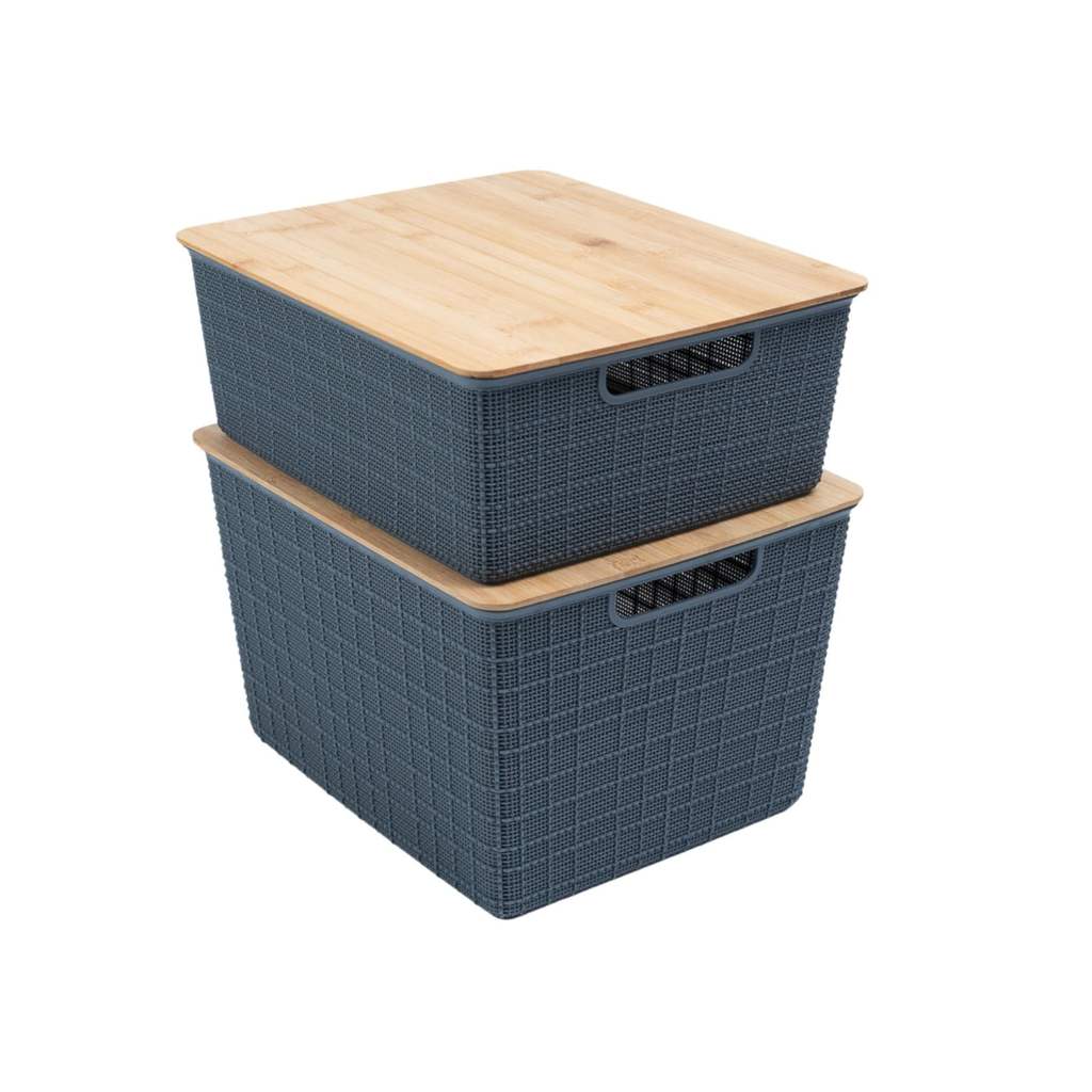 Kit 2 Caixas Organizadoras Tampa Bambu 12l/18l Cinza – Oikos em Oferta na Shopee