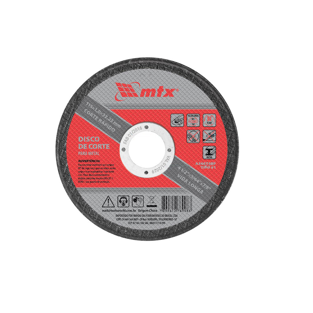 Disco de Corte Metal 180x1,6x22,23mm 1 Peça MTX