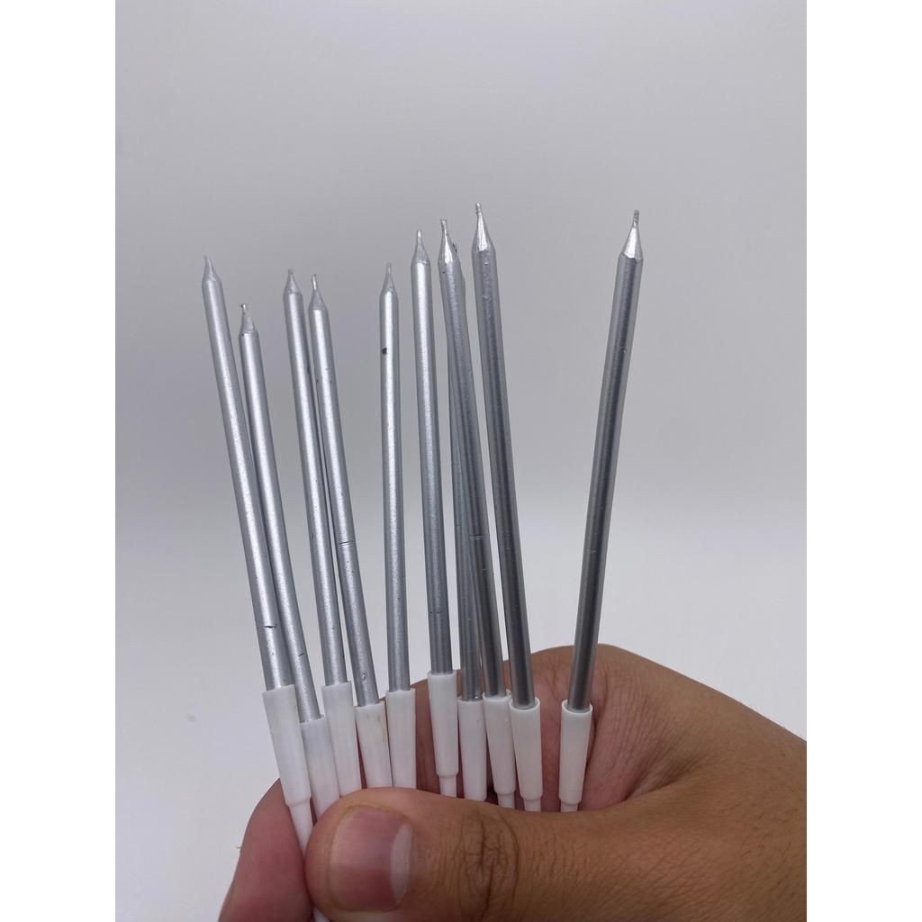 VELA PALITO PRATA METALIZADA PARA COMEMORAÇÕES , 13CM, CARTELA C/ 10PÇS