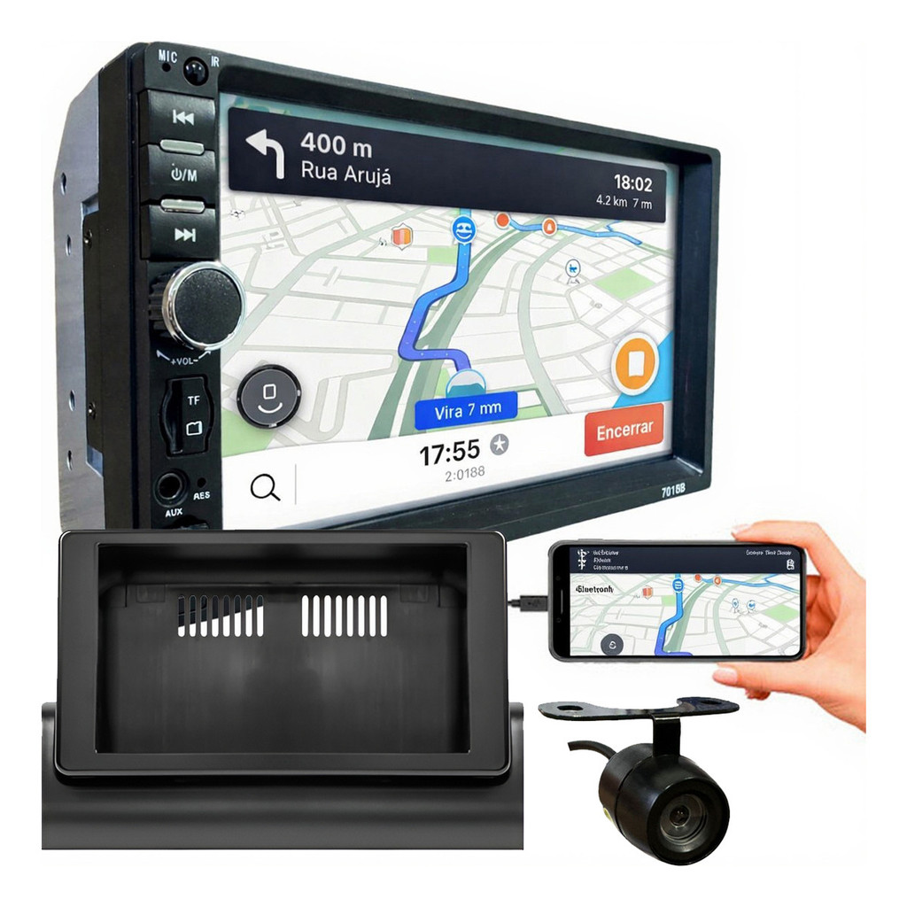 KIT CENTRAL MULTIMIDIA MP5 7 POL CÂMERA DE RÉ FIAT UNO MILLE 1994 A 2013