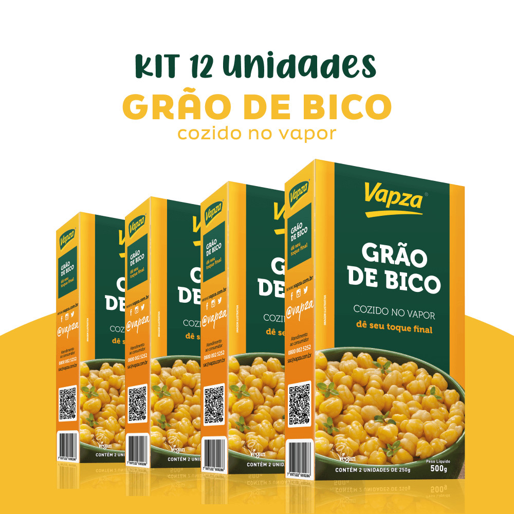 Kit 12 Grão de Bico Cozido no Vapor 500G Vapza em Oferta na Shopee