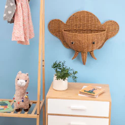 cesto organizador de parede 60cm elefante textura palha rattan - Oikos