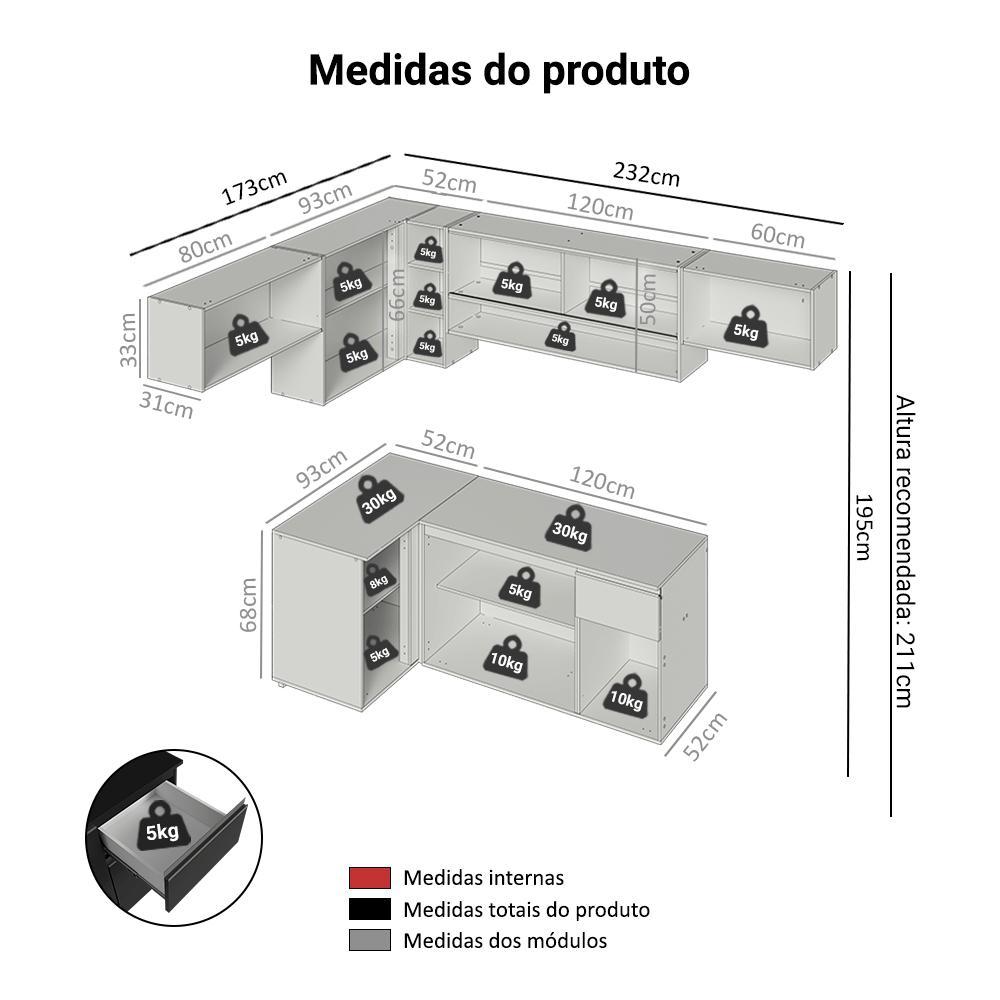 Armário de Cozinha Completa de Canto Suspenso 405 cm Preto Nice Madesa 04 — imagem 2 de 2