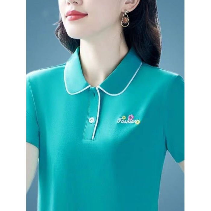 2025 verão novo estilo Casual redução de idade camiseta de manga curta senhoras moda topo mãe de meia-idade Wear
