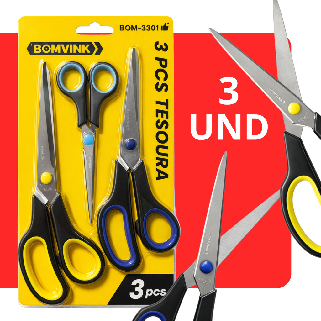 Kit 3 Tesouras Aço Inox | Costura Cozinha Escritório | Tamanhos 5½ 7½ 8½ pol em Oferta na Shopee