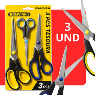 Kit 3 Tesouras Aço Inox | Costura Cozinha Escritório | Tamanhos 5½ 7½ 8½ pol em Oferta na Shopee