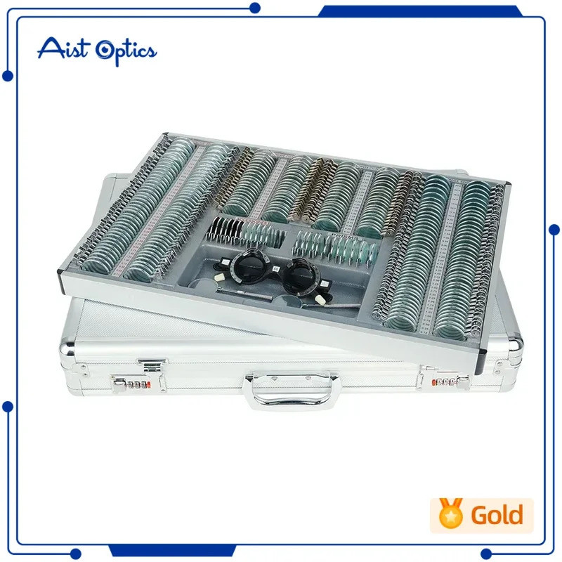Teste De Optometria Óptica 266 Peças Conjunto De Lentes De Aro De Metal Caixa De Alumínio Ajustável Olho Quadro Anéis Óc