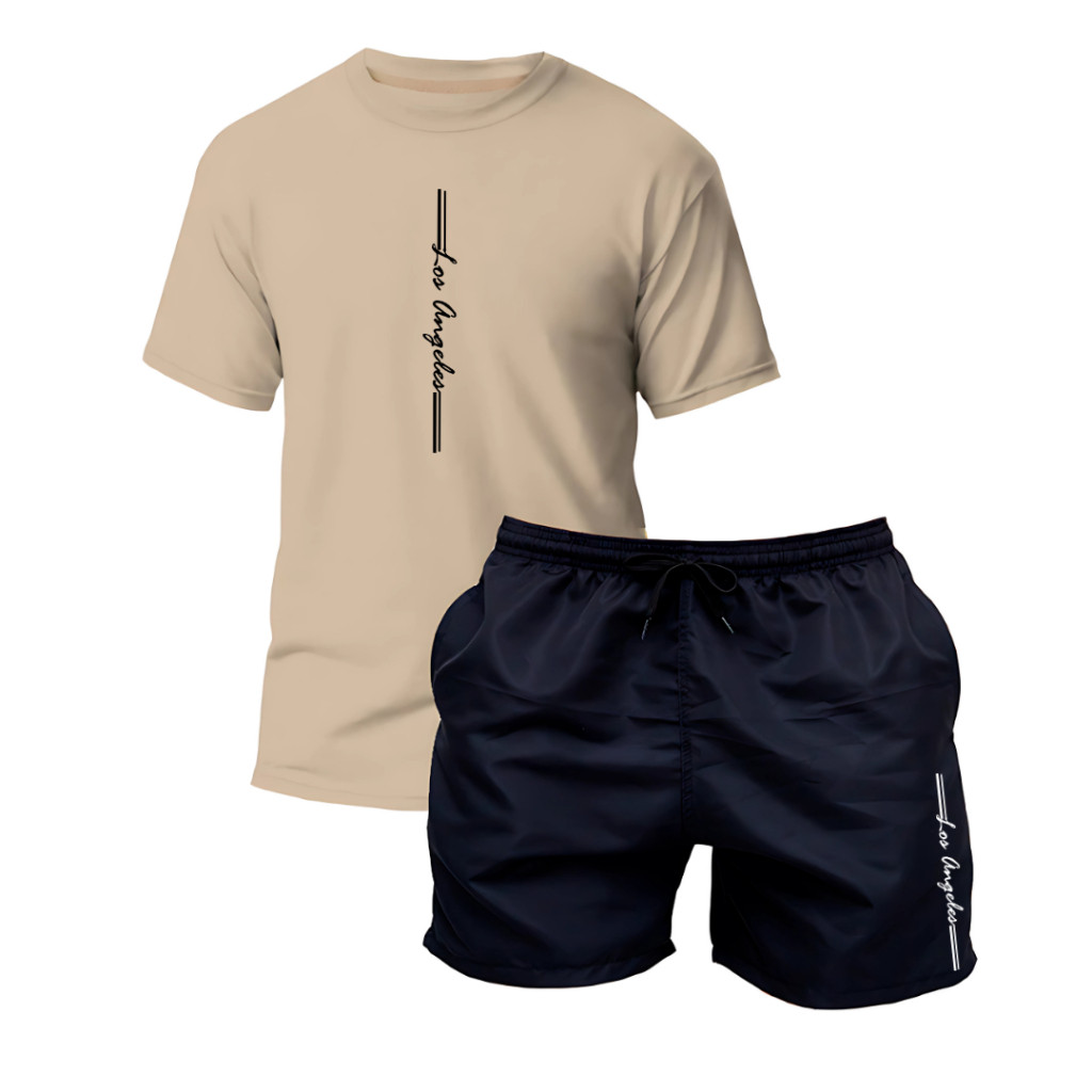 Conjunto Camiseta e Short Tactel Masculino Casual Academia Praia Corrida Confortável Estilo