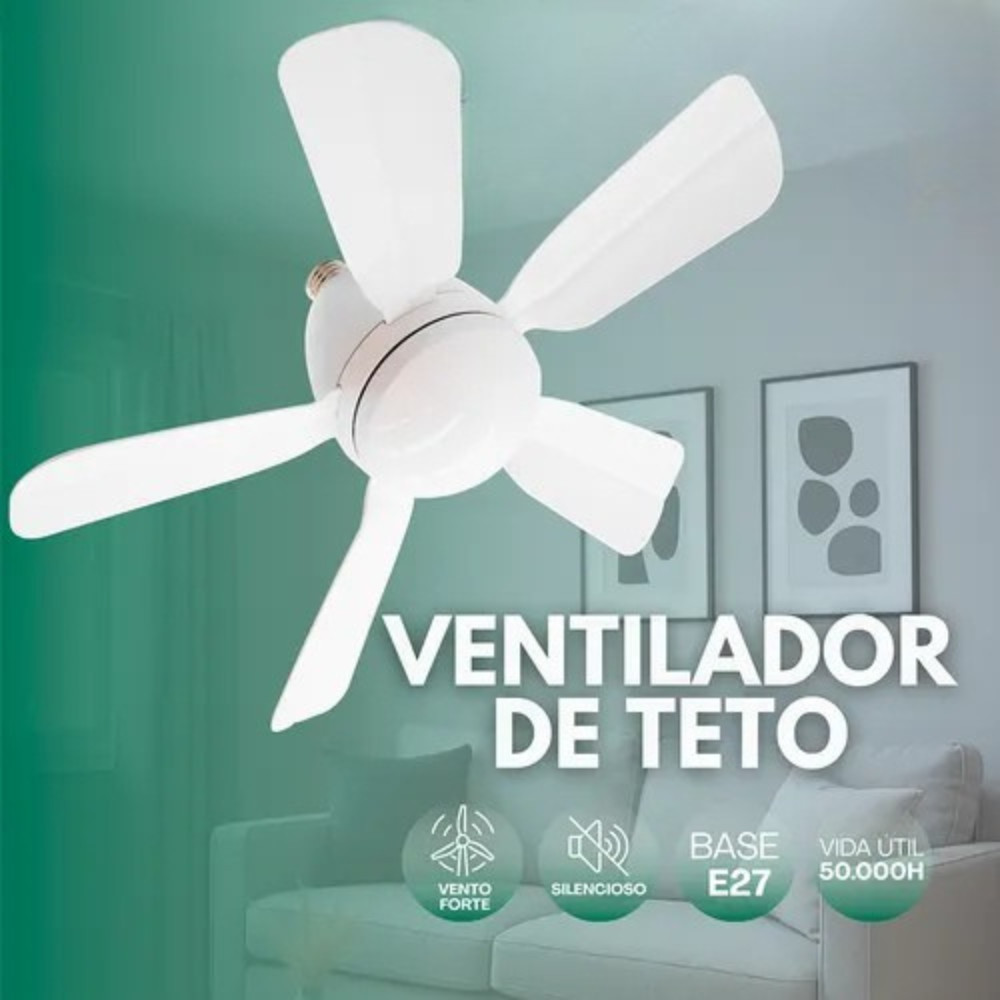 Ventilador de Teto  Turbo Silencioso Oval 80w 5 Pás LED 3 Cores E27 Controle Função Timing Bivolt em Oferta na Shopee