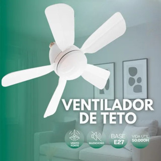 Ventilador de Teto  Turbo Silencioso Oval 80w 5 Pás LED 3 Cores E27 Controle Função Timing Bivolt em Oferta na Shopee