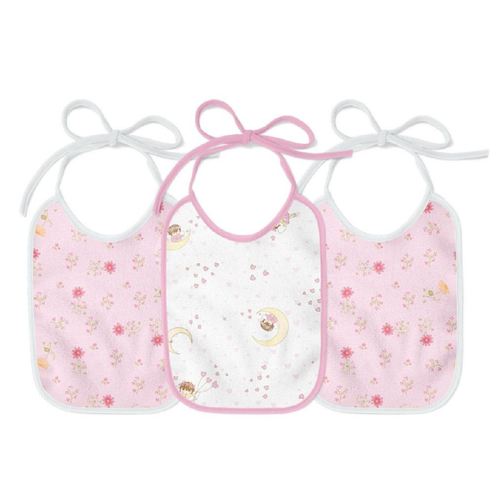 Kit Enxoval Babador Felpudo 3 Und Estampado Para Bebe Tamanho 25x19 Feminino Crianca Facil Lavar