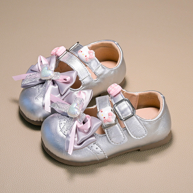 Doce Lolita Crianças Sapatos De Couro Prata Rosa Arco Coração Meninas Princesa Mary Jane Escola Festa De Casamento Vesti