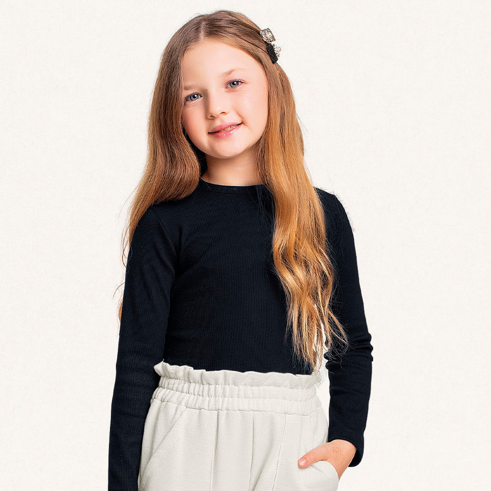 Blusa infantil menina manga longa em ribana Fakini